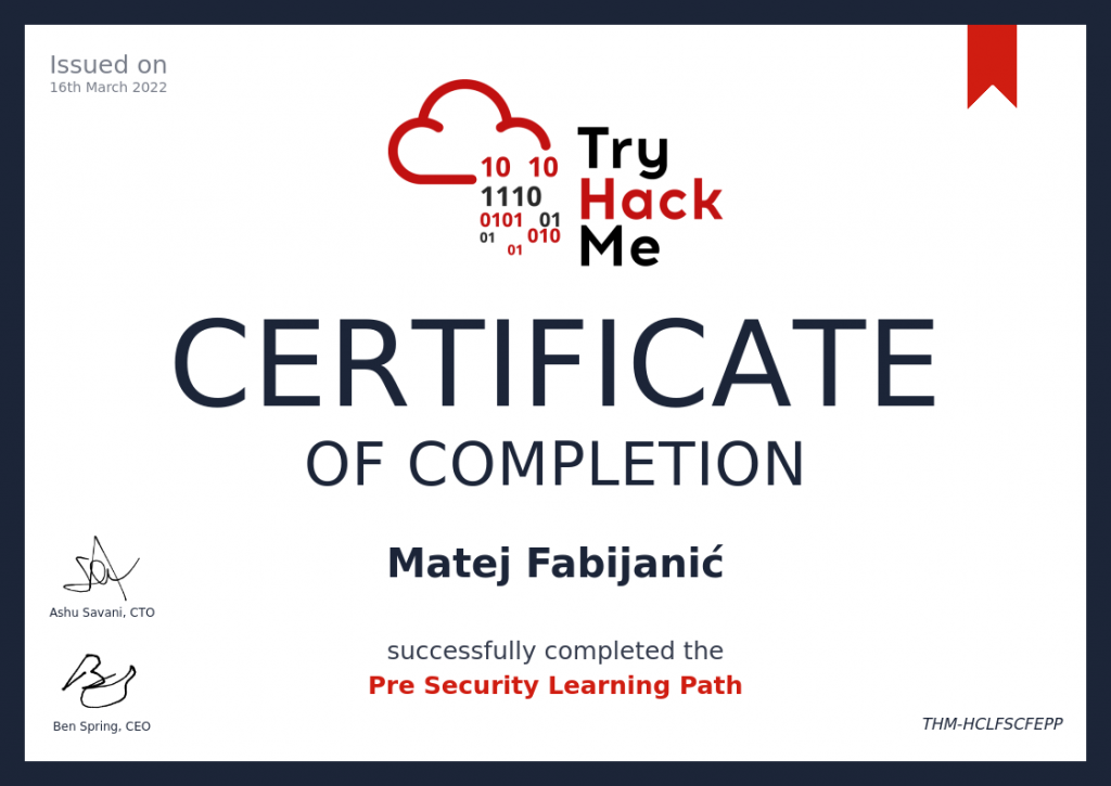 Try Hack Me: Pre Security Learning Path