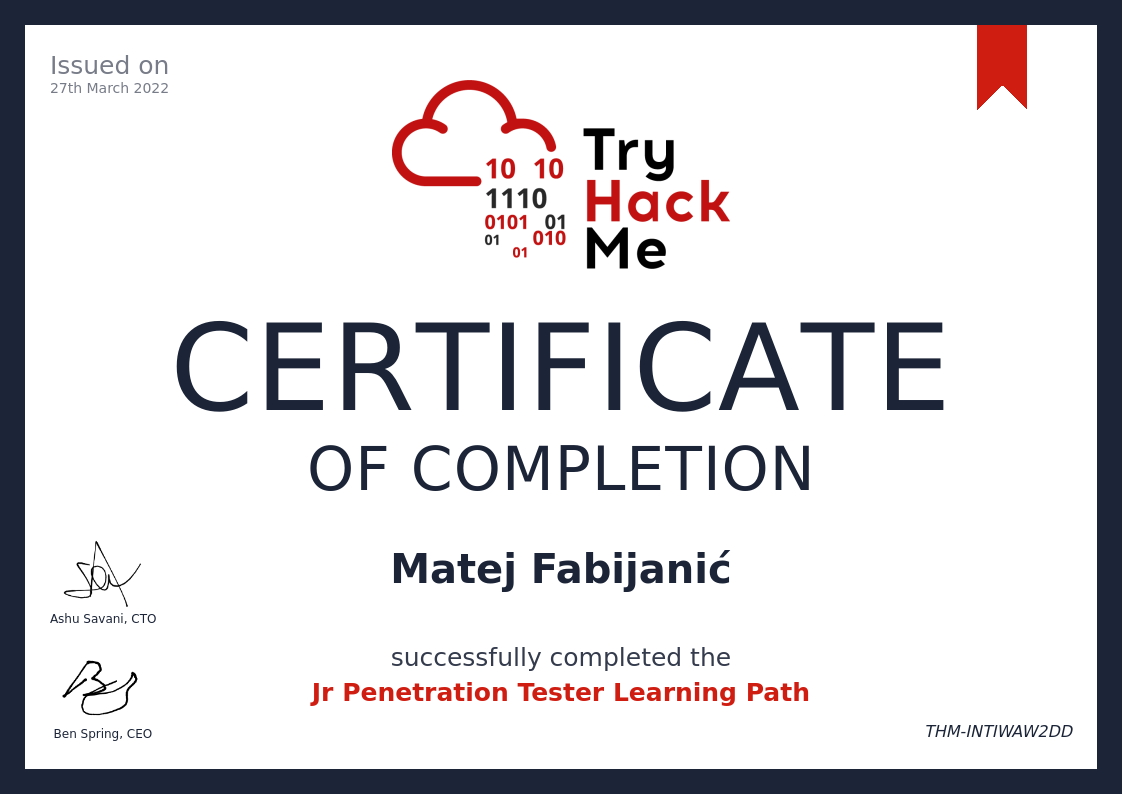 Try Hack Me: Jr Penetration Tester Learning Path